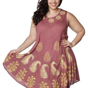 ✨3 for $18 ✨ Ingear Resort Mauve Midi Dress with Gold Floral Embroidered Accents